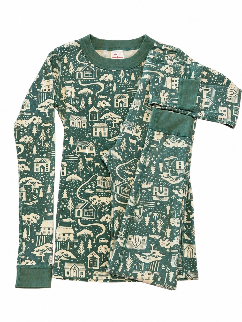 Hanna Andersson Green Scenic Print Long John Pajama Set Size 10